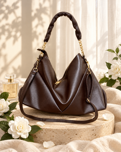کیف زنانه دوشی مدل دو زیپ چرم قهوهای با تخفیف ویژه